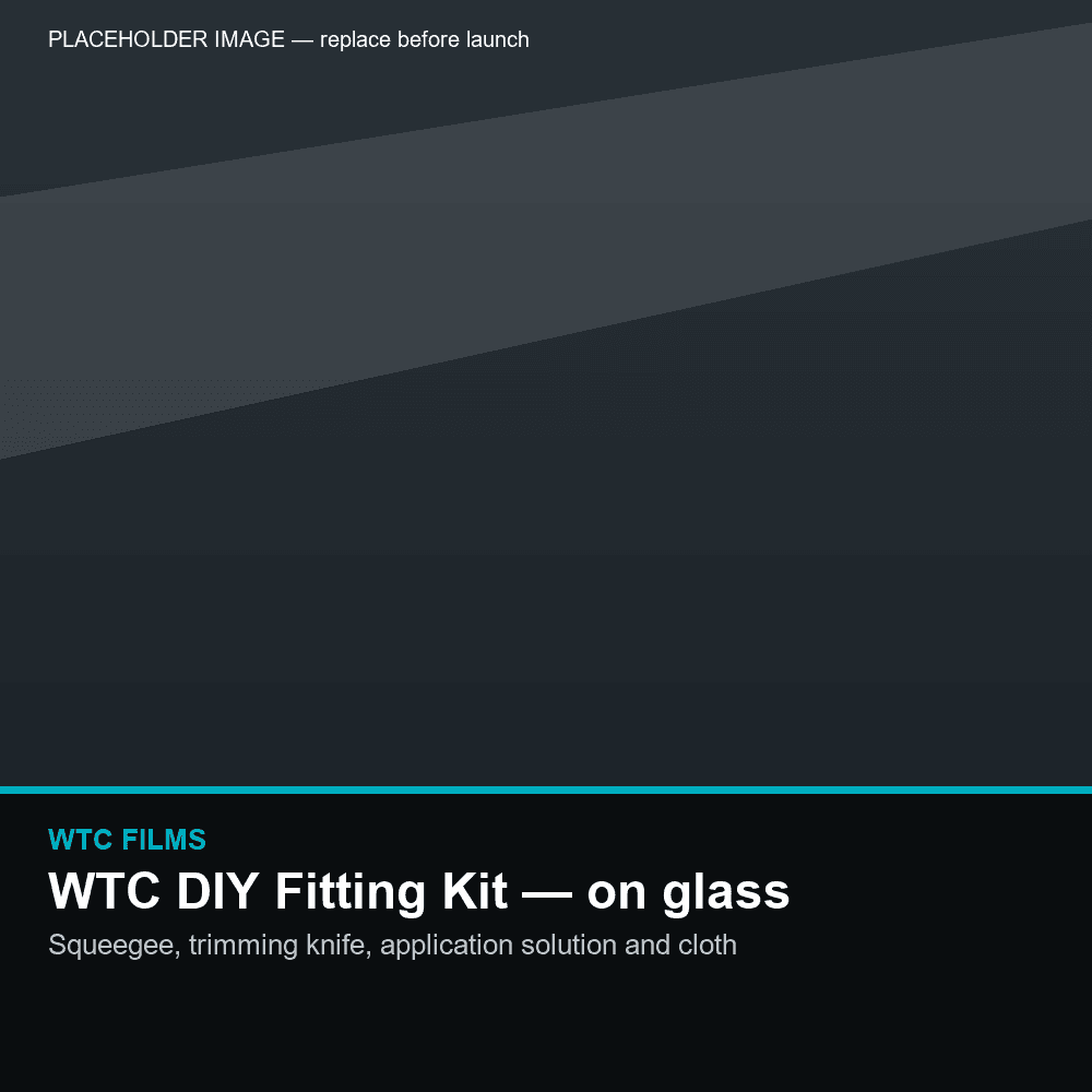WTC DIY Fitting Kit applied to glass (illustrative)