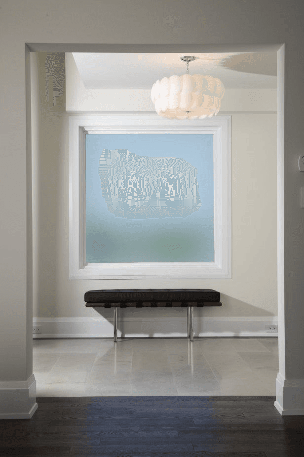WTC Frost Blue INT applied to glass (illustrative)